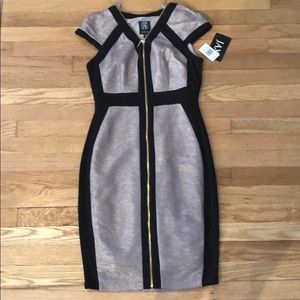 JAX Gold and Black Block Midi Dress Sz 2